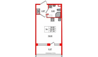 Квартира в ЖК «Сэтл ЛОФТ», студия, 24.49 м², 12 этаж