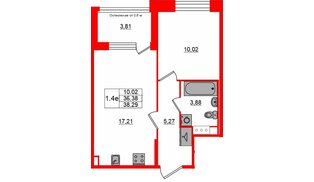 Квартира в ЖК «Сэтл ЛОФТ», 1 комнатная, 36.38 м², 12 этаж