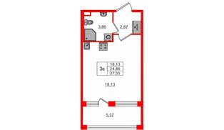 Квартира в ЖК «Сэтл ЛОФТ», студия, 24.86 м², 2 этаж