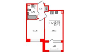 Квартира в ЖК «Сэтл ЛОФТ», 1 комнатная, 32.74 м², 5 этаж