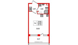 Квартира в ЖК «Сэтл ЛОФТ», студия, 24.49 м², 12 этаж