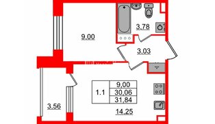 Квартира в ЖК Setl Лофт, 1 комнатная, 30.06 м², 12 этаж