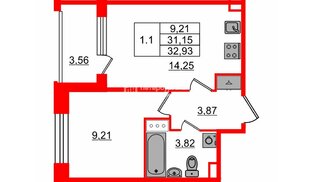 Квартира в ЖК Setl Лофт, 1 комнатная, 31.15 м², 6 этаж