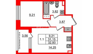 Квартира в ЖК Setl Лофт, 1 комнатная, 31.15 м², 5 этаж