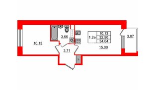 Квартира в ЖК Setl Лофт, 1 комнатная, 32.5 м², 5 этаж