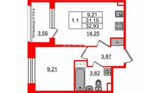 Квартира в ЖК Setl Лофт, 1 комнатная, 31.15 м², 11 этаж