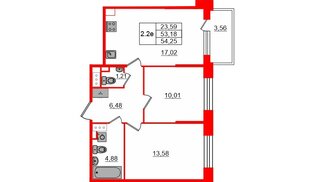 Квартира в ЖК «Сэтл ЛОФТ», 2 комнатная, 53.18 м², 2 этаж