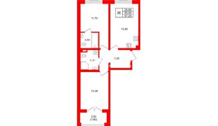 Квартира в ЖК «Пулково Лейк», 2 комнатная, 57.2 м², 2 этаж