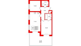Квартира в ЖК «Пулково Лейк», 2 комнатная, 62.8 м², 1 этаж