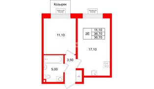 Квартира в ЖК «Пулково Лейк», 1 комнатная, 36.7 м², 2 этаж