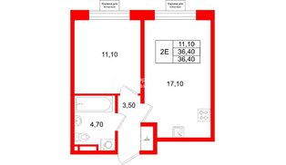 Квартира в ЖК «Пулково Лейк», 1 комнатная, 36.4 м², 3 этаж