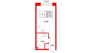 Квартира в ЖК «Пулково Лейк», студия, 22.1 м², 2 этаж