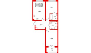 Квартира в ЖК «Пулково Lake», 2 комнатная, 57.7 м², 4 этаж