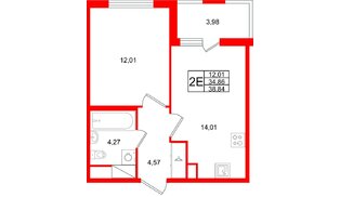 Квартира в ЖК ЯСНО.ЯНИНО, 1 комнатная, 38.84 м², 3 этаж