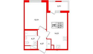 Квартира в ЖК ЯСНО.ЯНИНО, 1 комнатная, 38.57 м², 5 этаж