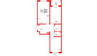 Квартира в ЖК «Пулково Lake», 2 комнатная, 62.2 м², 3 этаж