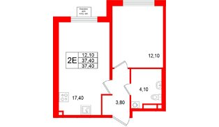 Квартира в ЖК «Пулково Лейк», 1 комнатная, 37.4 м², 3 этаж
