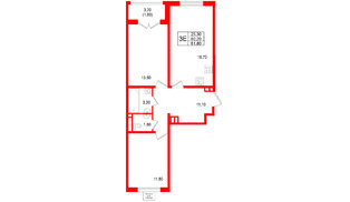 Квартира в ЖК «Пулково Lake», 2 комнатная, 61.8 м², 4 этаж