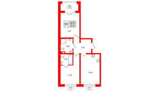 Квартира в ЖК «Пулково Lake», 2 комнатная, 56.8 м², 2 этаж