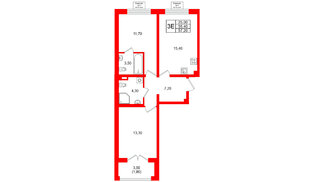 Квартира в ЖК «Пулково Lake», 2 комнатная, 57.2 м², 2 этаж