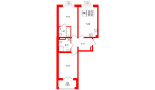 Квартира в ЖК «Пулково Lake», 2 комнатная, 57 м², 3 этаж