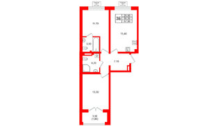 Квартира в ЖК «Пулково Lake», 2 комнатная, 57 м², 4 этаж