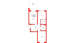 Квартира в ЖК «Пулково Лейк», 2 комнатная, 61.3 м², 1 этаж
