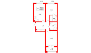 Квартира в ЖК «Пулково Lake», 2 комнатная, 59.2 м², 2 этаж