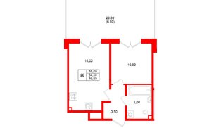 Квартира в ЖК «Пулково Лейк», 1 комнатная, 40.6 м², 1 этаж