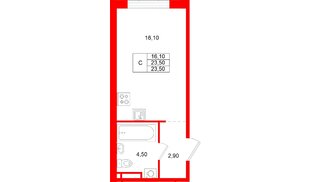 Квартира в ЖК «Пулково Лейк», студия, 23.5 м², 3 этаж
