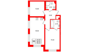 Квартира в ЖК «Пулково Lake», 2 комнатная, 56.3 м², 2 этаж