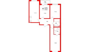 Квартира в ЖК «Ручьи–2», 3 комнатная, 70 м², 16 этаж