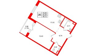 Квартира в ЖК Энфилд, 1 комнатная, 45.13 м², 3 этаж