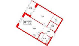 Квартира в ЖК Энфилд, 1 комнатная, 45.29 м², 3 этаж