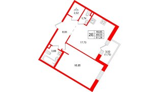 Квартира в ЖК Энфилд, 1 комнатная, 51.28 м², 2 этаж