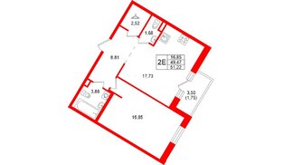 Квартира в ЖК Энфилд, 1 комнатная, 51.22 м², 3 этаж