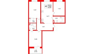 Квартира в ЖК Энфилд, 3 комнатная, 82.09 м², 10 этаж