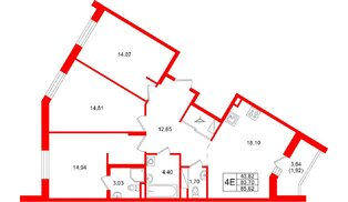 Квартира в ЖК Энфилд, 3 комнатная, 85.62 м², 6 этаж
