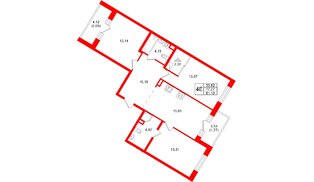 Квартира в ЖК Энфилд, 3 комнатная, 81.1 м², 4 этаж