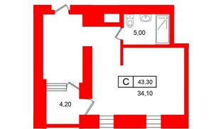 Апартаменты в ЖК Место-Смолячково, студия, 43.3 м², 2 этаж