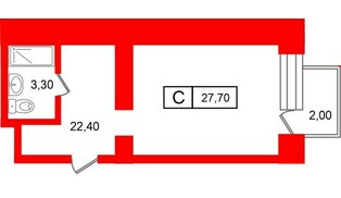 Апартаменты в ЖК Место-Смолячково, студия, 27.7 м², 2 этаж