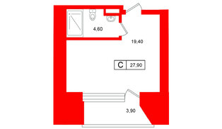 Апартаменты в ЖК Место-Смолячково, студия, 27.9 м², 3 этаж