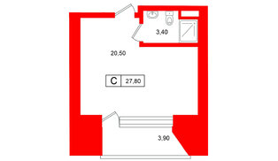 Апартаменты в ЖК Место-Смолячково, студия, 27.8 м², 2 этаж