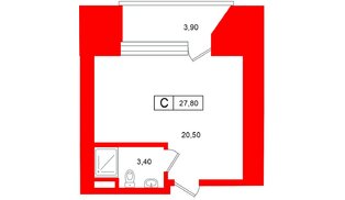 Апартаменты в ЖК Место-Смолячково, студия, 27.8 м², 2 этаж