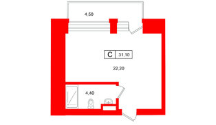 Апартаменты в ЖК Место-Смолячково, студия, 31.1 м², 2 этаж