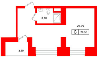 Апартаменты в ЖК Место-Смолячково, студия, 29.5 м², 2 этаж