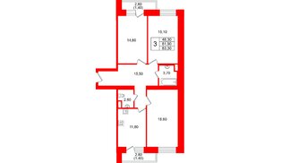 Квартира в ЖК Новый мир, 3 комнатная, 80.2 м², 7 этаж