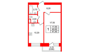 Квартира в ЖК Новый мир, 1 комнатная, 40.7 м², 5 этаж