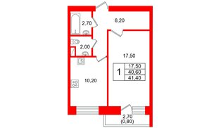 Квартира в ЖК Новый мир, 1 комнатная, 40.9 м², 7 этаж