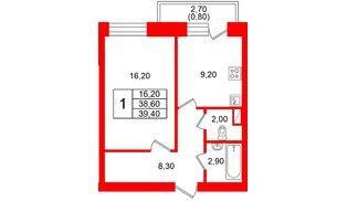 Квартира в ЖК Новый мир, 1 комнатная, 38.6 м², 5 этаж